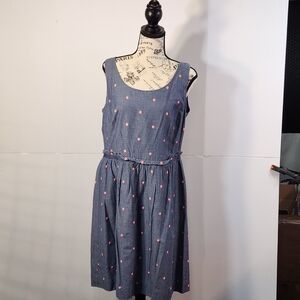 LOFT Blue Dress with Pink Dots